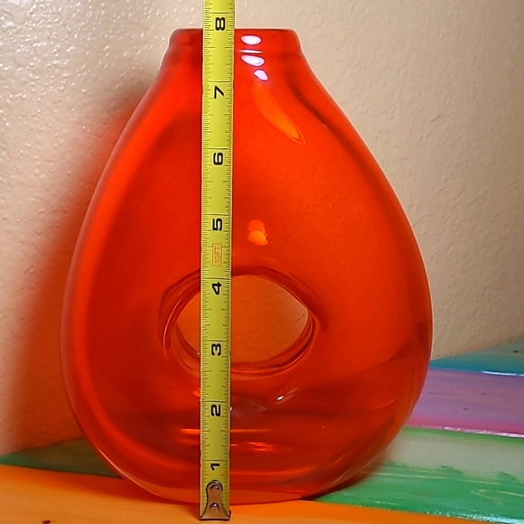 Orange Glass Donut Hole Teardrop Vase - Picture 2 of 7